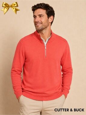 Cutter & Buck Men’s Large Coral Quarter Zip Cotton Modal Pullover Sweater